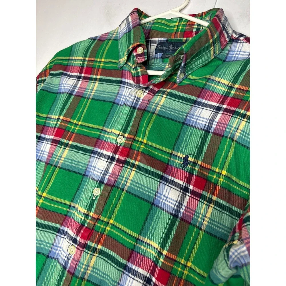Polo Ralph Lauren Mens XL Custom Fit Green Plaid Button Down Shirt Long Sleeve
